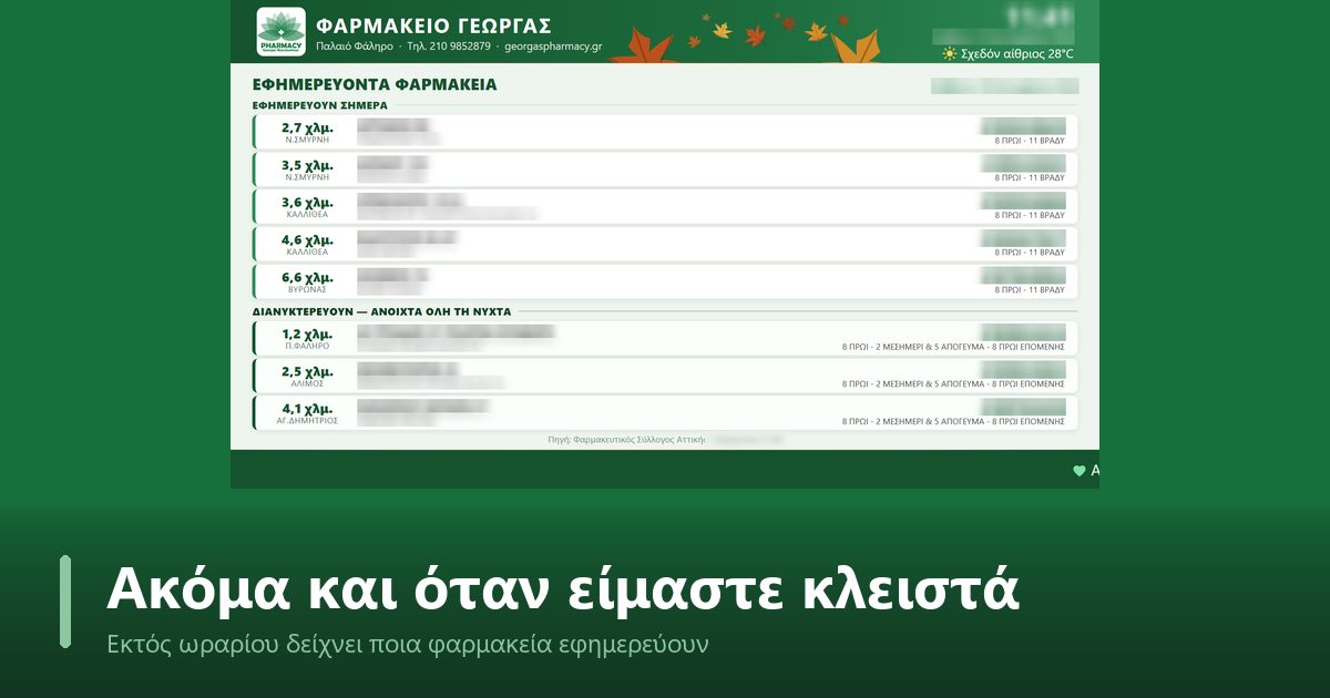 Βιτρίνα καταστήματος το σούρουπο με ζεστό φως και πράσινα φυτά πίσω από το τζάμι.