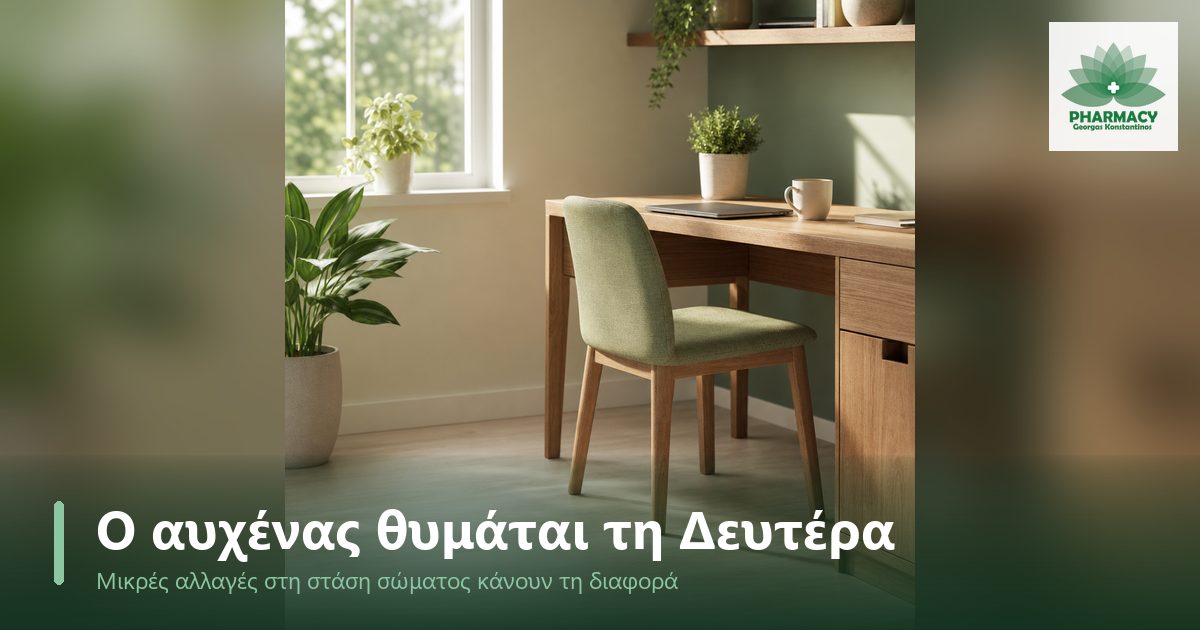 Τακτοποιημένη γωνιά γραφείου με καρέκλα, λάπτοπ, φυτό και καφέ σε πρωινό φως.